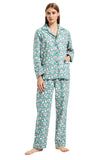 Load image into Gallery viewer, Green Floral Print Women&#39;s Flannel Pajamas