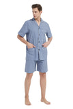 Load image into Gallery viewer, Blue and White Plaid Men&#39;s Summer Cotton Pajamas