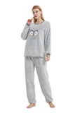 Load image into Gallery viewer, Gray Owl Pattern Women&#39;s Caral Velvet Pajamas