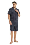 Load image into Gallery viewer, Navy Checked With Red Stripe Men&#39;s Summer Cotton Pajamas