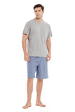 Load image into Gallery viewer, Navy Tee Top with Blue Checked Shorts Men&#39;s Summer Cotton Pajamas