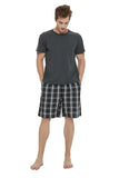 Load image into Gallery viewer, Gray Tee Top with Black Checked Shorts Men&#39;s Summer Cotton Pajamas