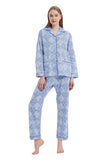 Load image into Gallery viewer, Blue and Gray Floral Women&#39;s Cotton Pajamas