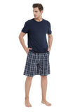 Load image into Gallery viewer, Navy Tee Top with Black Checked Shorts Men&#39;s Summer Cotton Pajamas