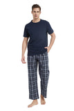 Load image into Gallery viewer, Navy Tee Top with Black Checked Pants Men&#39;s Summer Cotton Pajamas