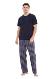 Load image into Gallery viewer, Navy Tee Top with Navy Checked Pants Men&#39;s Summer Cotton Pajamas