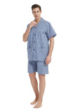 Load image into Gallery viewer, Blue and White Plaid Men&#39;s Summer Cotton Pajamas