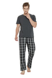 Load image into Gallery viewer, Gray Tee Top with Black Checked Pants Men&#39;s Summer Cotton Pajamas