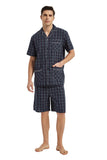 Load image into Gallery viewer, Navy Checked With Red Stripe Men&#39;s Summer Cotton Pajamas