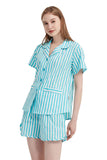 Load image into Gallery viewer, Blue Striped Women&#39;s Summer Cotton Pajamas