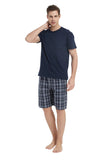 Load image into Gallery viewer, Navy Tee Top with Black Checked Shorts Men&#39;s Summer Cotton Pajamas