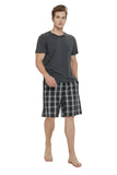 Load image into Gallery viewer, Gray Tee Top with Black Checked Shorts Men&#39;s Summer Cotton Pajamas