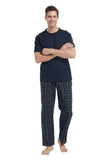 Load image into Gallery viewer, Navy Tee Top with Navy Checked Pants Men&#39;s Summer Cotton Pajamas