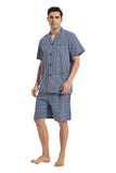 Load image into Gallery viewer, Blue Checked With White Stripe Men&#39;s Summer Cotton Pajamas