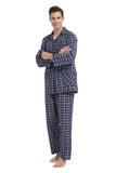 Load image into Gallery viewer, Navy Plaid With White and Blue Striped Men&#39;s Cotton Pajamas