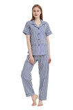 Load image into Gallery viewer, Blue Striped Women&#39;s Summer Cotton Pajamas