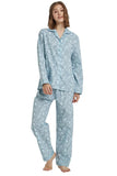 Load image into Gallery viewer, Blue Floral Print Women&#39;s Cotton Pajamas