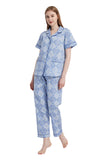 Load image into Gallery viewer, Blue Floral Women&#39;s Summer Cotton Pajamas