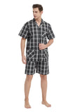 Load image into Gallery viewer, Black Checked Men&#39;s Summer Cotton Pajamas