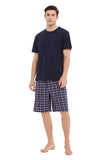 Load image into Gallery viewer, Navy Tee Top with Navy Checked Shorts Men&#39;s Summer Cotton Pajamas