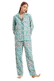 Load image into Gallery viewer, Green Floral Print Women&#39;s Flannel Pajamas