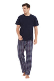 Load image into Gallery viewer, Navy Tee Top with Navy Checked Pants Men&#39;s Summer Cotton Pajamas