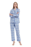 Load image into Gallery viewer, Blue and Gray Floral Women&#39;s Cotton Pajamas