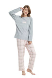 Load image into Gallery viewer, Gray Top and Pink Checked Pants Women&#39;s Polar Fleece Pajamas