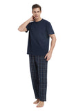 Load image into Gallery viewer, Navy Tee Top with Navy Checked Pants Men&#39;s Summer Cotton Pajamas