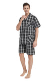 Load image into Gallery viewer, Black Checked Men&#39;s Summer Cotton Pajamas