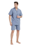 Load image into Gallery viewer, Blue and White Plaid Men&#39;s Summer Cotton Pajamas