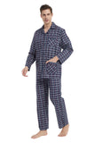 Load image into Gallery viewer, Navy Plaid With White and Blue Striped Men&#39;s Cotton Pajamas