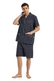 Load image into Gallery viewer, Navy Checked With Red Stripe Men&#39;s Summer Cotton Pajamas