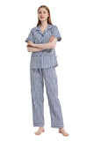 Load image into Gallery viewer, Blue Striped Women&#39;s Summer Cotton Pajamas