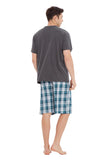 Load image into Gallery viewer, Gray Tee Top with Blue Checked Men&#39;s Summer Cotton Pajamas