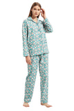 Load image into Gallery viewer, Green Floral Print Women&#39;s Flannel Pajamas