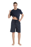 Load image into Gallery viewer, Navy Tee Top with Navy Checked Shorts Men&#39;s Summer Cotton Pajamas