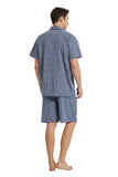 Load image into Gallery viewer, Blue Checked With White Stripe Men&#39;s Summer Cotton Pajamas