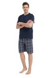 Load image into Gallery viewer, Navy Tee Top with Black Checked Shorts Men&#39;s Summer Cotton Pajamas