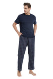 Load image into Gallery viewer, Navy Tee Top with Navy Checked Pants Men&#39;s Summer Cotton Pajamas