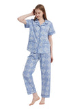 Load image into Gallery viewer, Blue Floral Women&#39;s Summer Cotton Pajamas