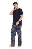 Load image into Gallery viewer, Navy Tee Top with Navy Checked Pants Men&#39;s Summer Cotton Pajamas