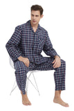 Load image into Gallery viewer, Navy Plaid With White and Blue Striped Men&#39;s Cotton Pajamas