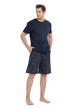 Load image into Gallery viewer, Navy Tee Top with Navy Checked Shorts Men&#39;s Summer Cotton Pajamas