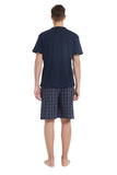 Load image into Gallery viewer, Navy Tee Top with Navy Checked Shorts Men&#39;s Summer Cotton Pajamas