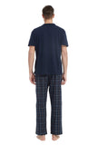 Load image into Gallery viewer, Navy Tee Top with Navy Checked Pants Men&#39;s Summer Cotton Pajamas