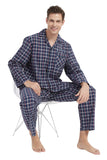 Load image into Gallery viewer, Navy Plaid With White and Blue Striped Men&#39;s Cotton Pajamas