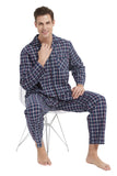 Load image into Gallery viewer, Navy Plaid With White and Blue Striped Men&#39;s Cotton Pajamas