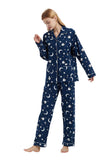 Load image into Gallery viewer, Blue Sheep and Stars Print Women&#39;s Flannel Pajamas