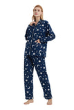 Load image into Gallery viewer, Blue Sheep and Stars Print Women&#39;s Flannel Pajamas